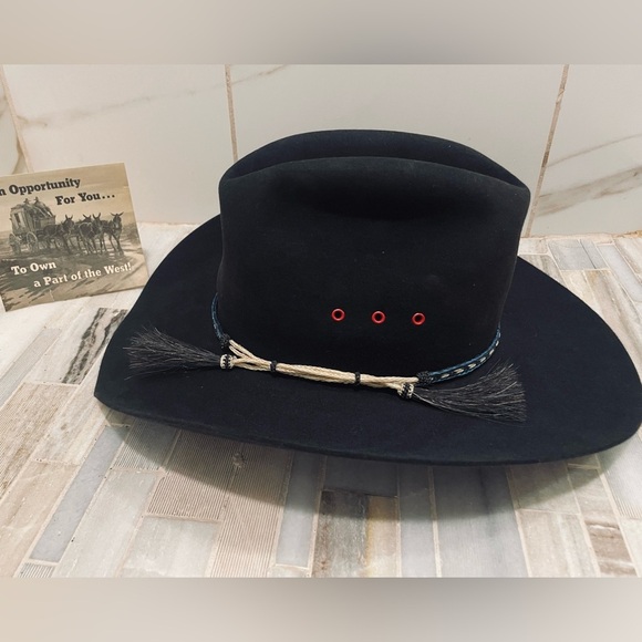 Vintage cowboy hat Mustang By Bailey 4X  Beaver Size 7 1/4 Black R 4" Brim - Picture 14 of 15